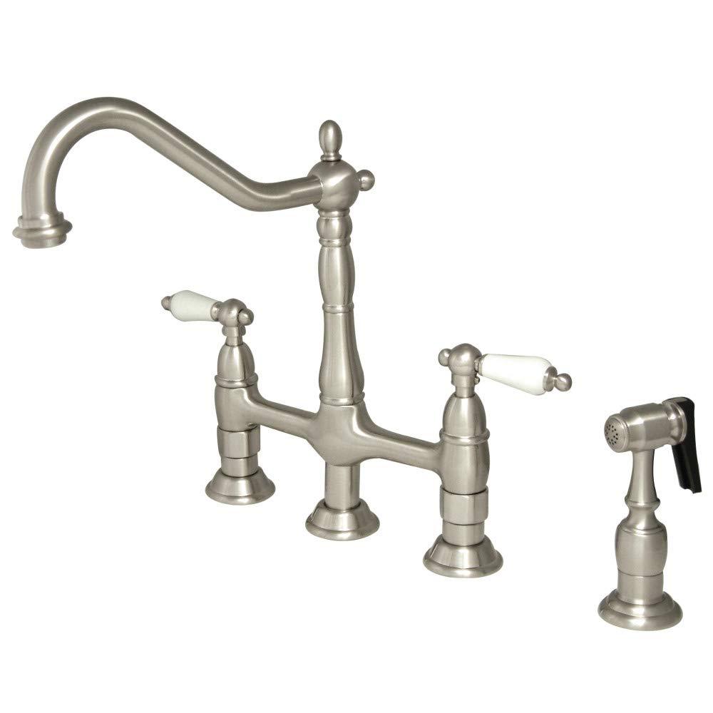 Kingston Brass Kingston Brass KS1278PLBS Heritage 8" Kitchen Faucet with Brass Sprayer, Brushed Nickel