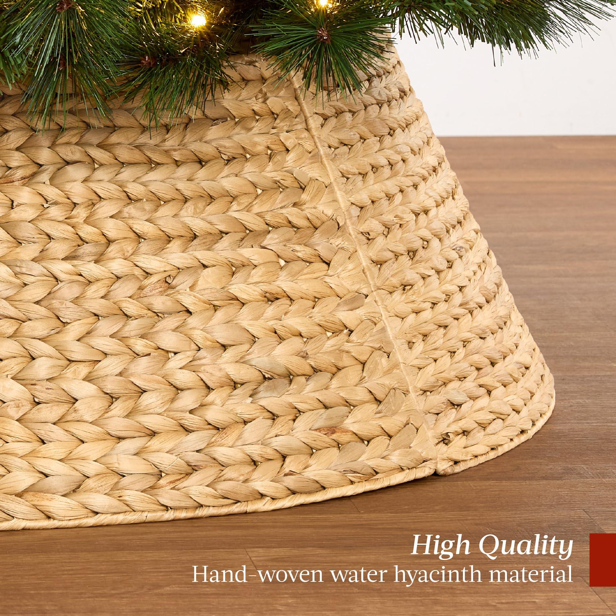 Best Choice Products Best Choice Products 24in Christmas Tree Collar, Woven Hyacinth 3-Piece Holiday Rattan Tree Skirt Accessory for Home w/Cord Cut-Out - Natural