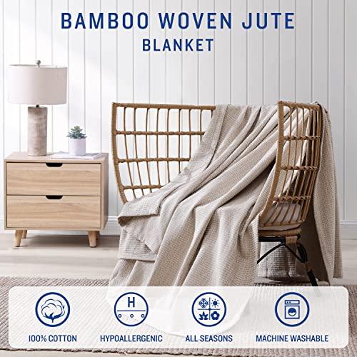 Tommy Bahama Tommy Bahama - King Blanket, Soft Cotton Bedding, Medium Weight & All Season Home Decor (Bamboo Woven Natural Brown, King)