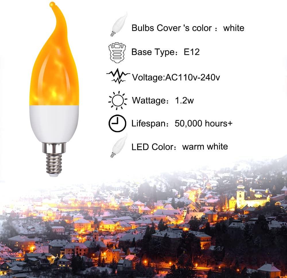 OHLGT OHLGT E12 Flame Bulbs 12 Pack, 3 Mode LED Candelabra Flame Light Bulb 2.0 Watt Warm White Chandelier Flame Bulbs,1800k Candle Light Bulbs, Flame Tip for Christmas Party Decorations