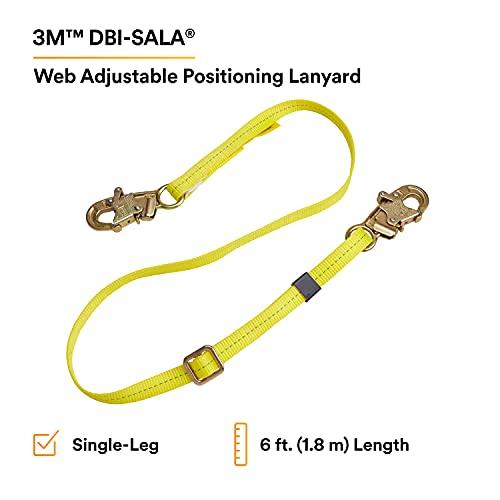 3M 3M DBI-SALA 1231016 Web Adjustable Positioning Lanyard, 6\', 3/4\" Snap Hooks, Yellow