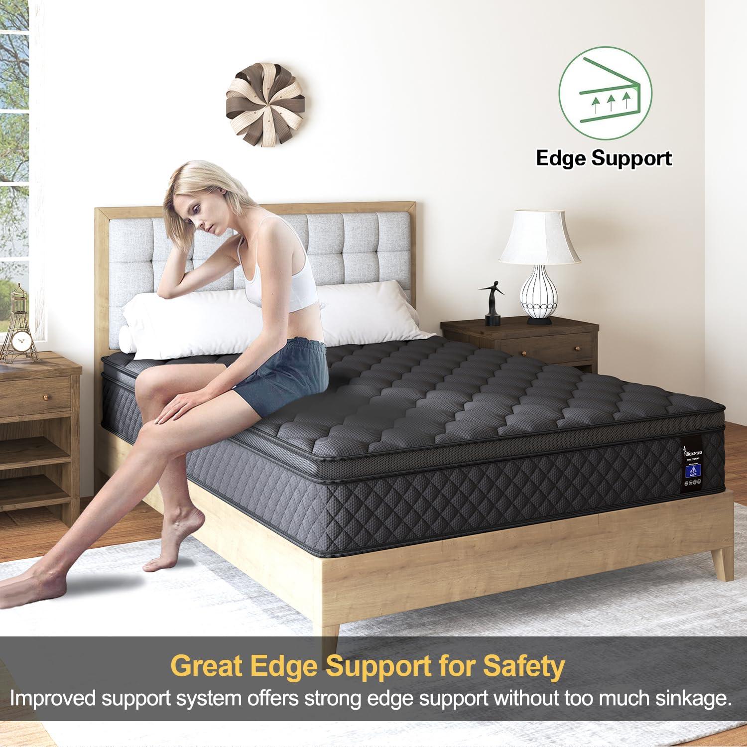 VISCOUNTESS VISCOUNTESS Hybrid Mattress, Euro Top Mattress Medium Firm for Motion Isolation & Pressure Relief, 100 Night Trial, Individual Pocket Spring Bed (14inch, King)