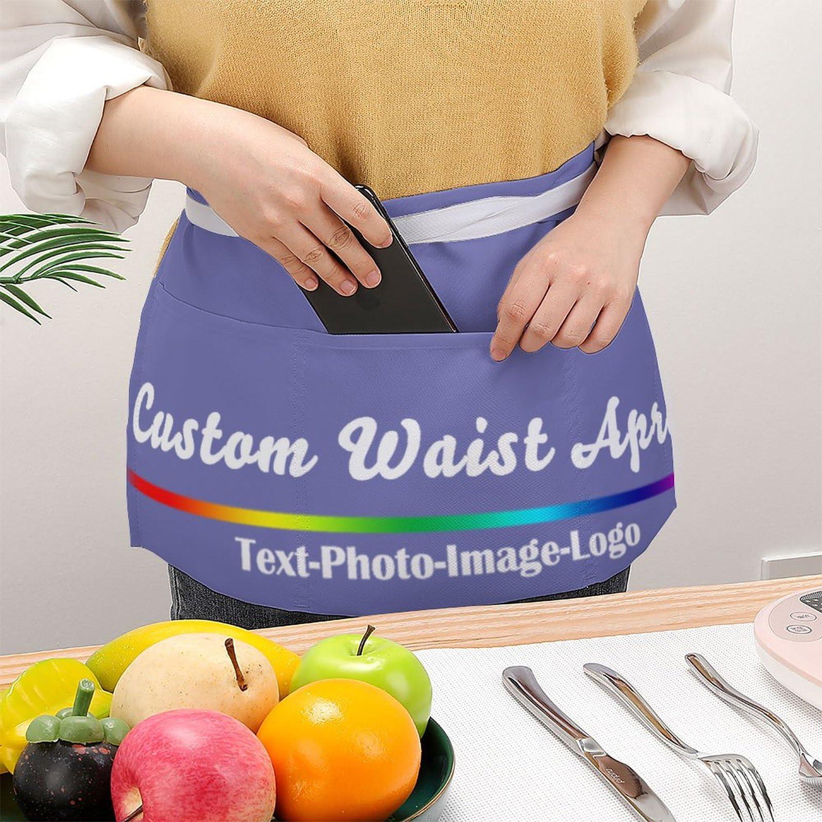 sophiehome sophiehome Personalized Waist Apron with 3 Pockets Custom Waitress Waiter Server Short Aprons with Photo Text Logo Violet