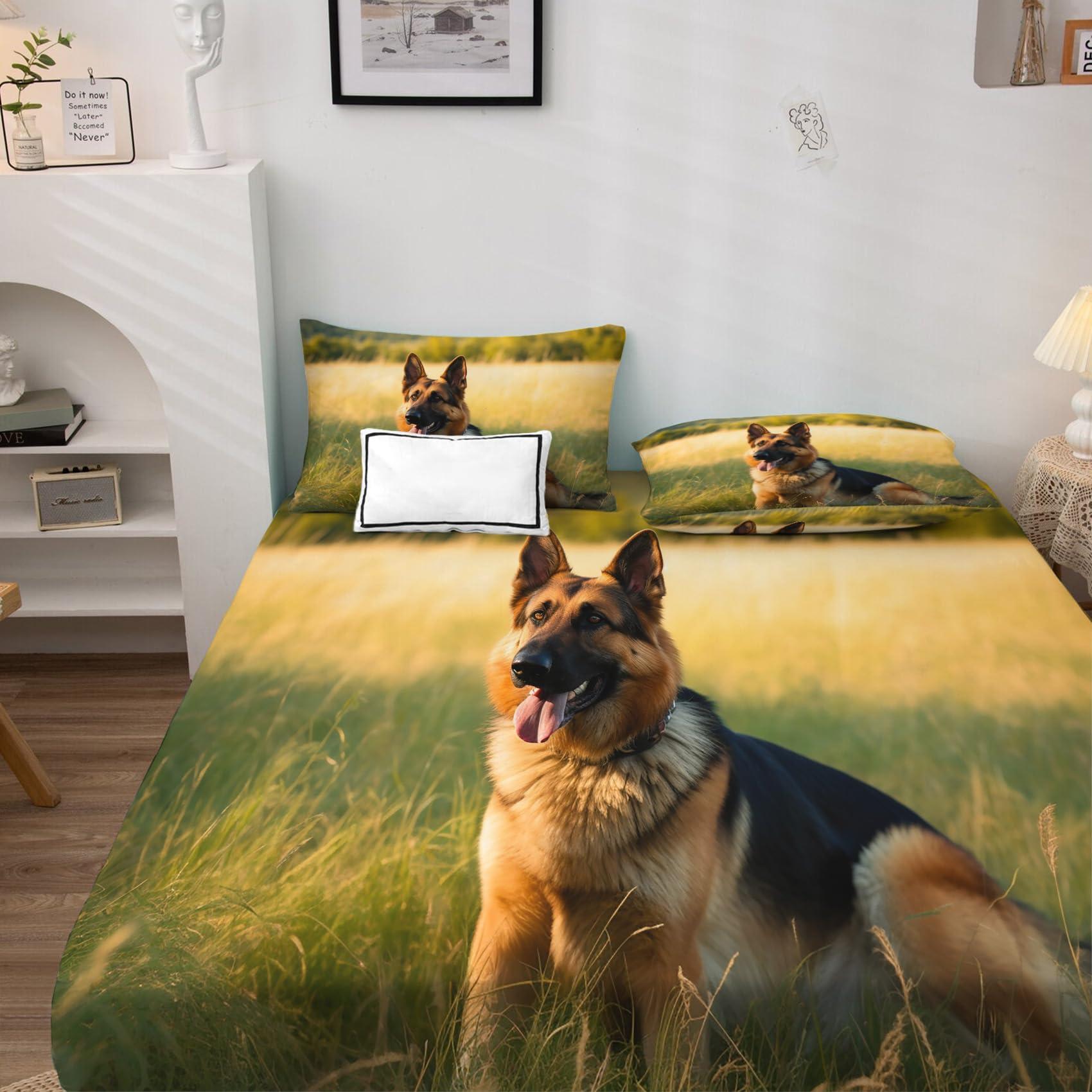 zcsm German Shepherd Sheets King Sheet Sets - Dog Bed Sheets, Soft Microfiber & Deep Pocket & Wrinkle Free Patterned Bedding Sheets & Pillowcases, 4 Piece ( 1 Fitted Sheet, 1 Flat Sheet, 2 Pillow Cases )