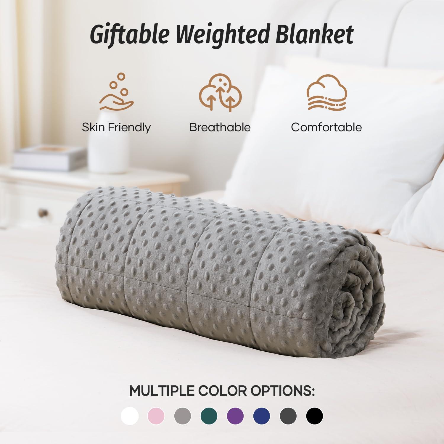 Wemore Wemore Minky Dot Weighted Blanket for Adults Twin Size 12 lbs, Soft Cozy Heavy Blanket, Breathable Blanket for All-Season with Glass Beads, Grey 60 x 80 inches