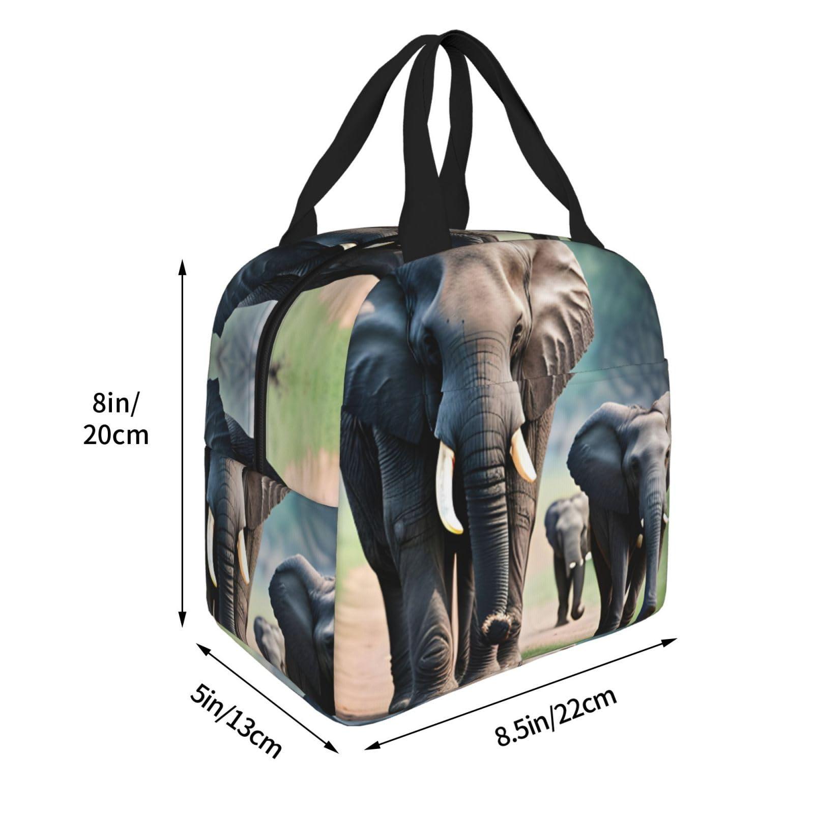 ZISHAK Elephant Family Lunch Bag Box Reusable Insulated Lunch Tote Bag,Leakproof Thermal Sack Food Case High Capacity