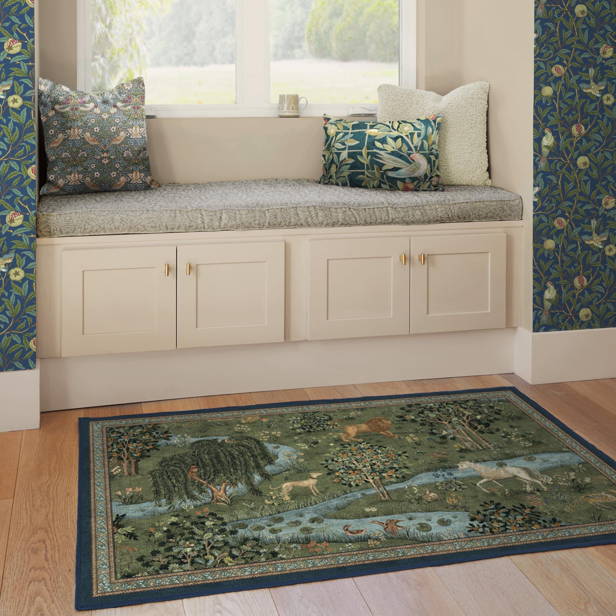 RUGGABLE RUGGABLE x Morris & Co Washable 4x6 Area Rug, Owl & Willow Green, Premium Rugs for Living Room, Bedroom, Kitchen, Office, Classroom with Gripper Non Slip Pad