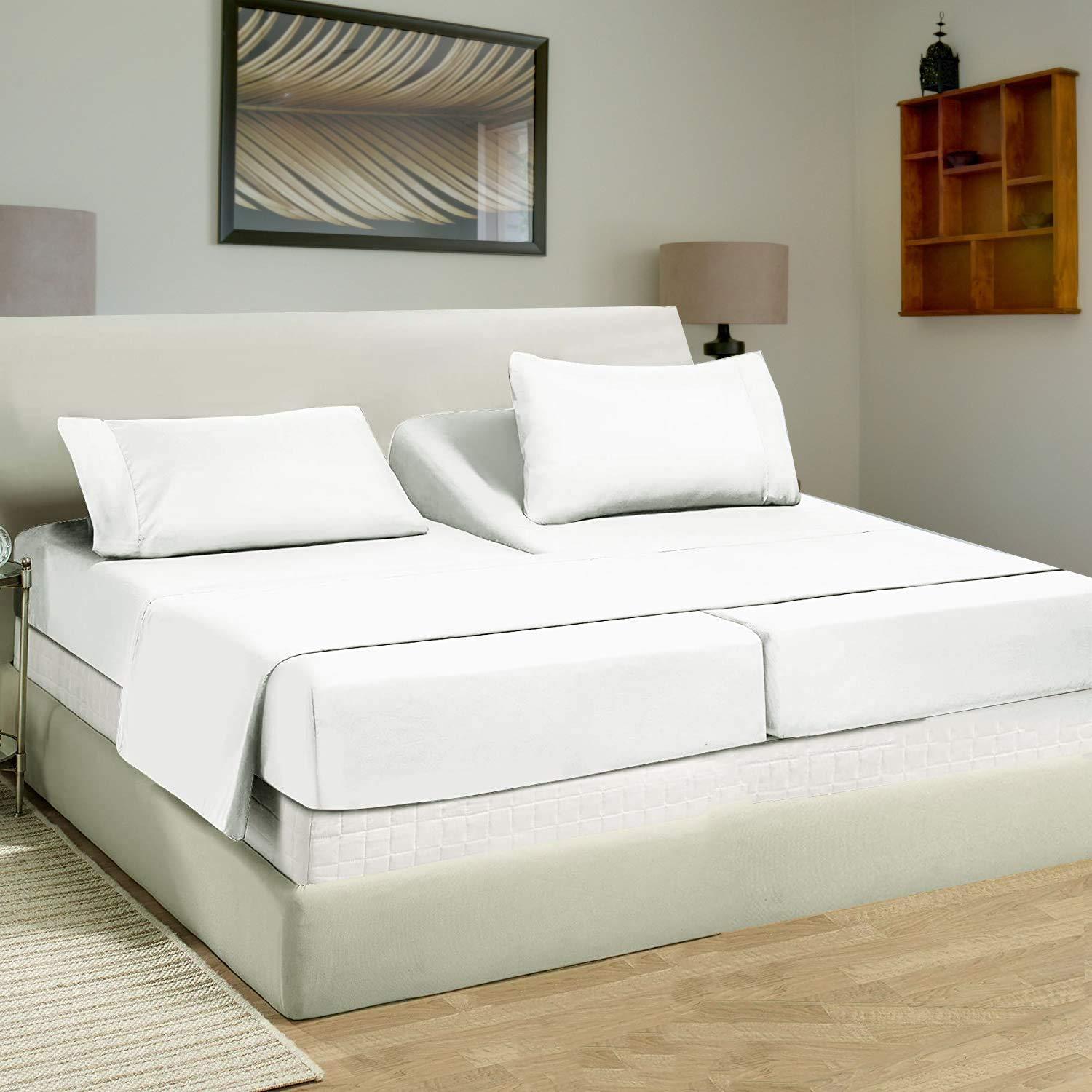 Fitlinen 5 Piece Split King Sheet Sets for Adjustable Bed 100% Pure Egyptian Cotton 800 TC Bedding Set Ultra Soft, Easy Fit Upto 21\" Deep Pockets of Fitted Sheet (Split King Size,Cherry Red)