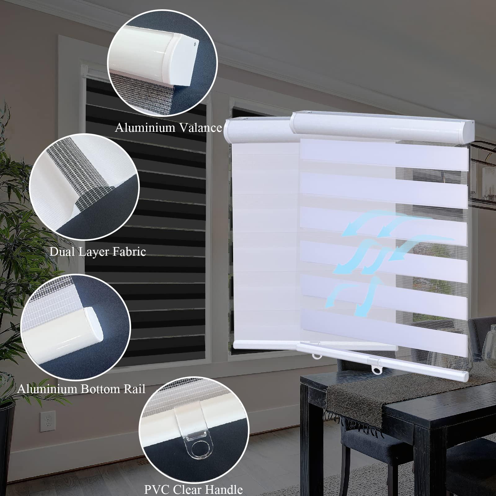 getopblinds Cordless Zebra Roller Blinds, Custom Size Dual Layer Sheer Pricacy Light Control Day and Night Roller Shades, Window Blinds and Shades for Room Darkening, Easy to Install,White, 30 1/2" W x 60" H