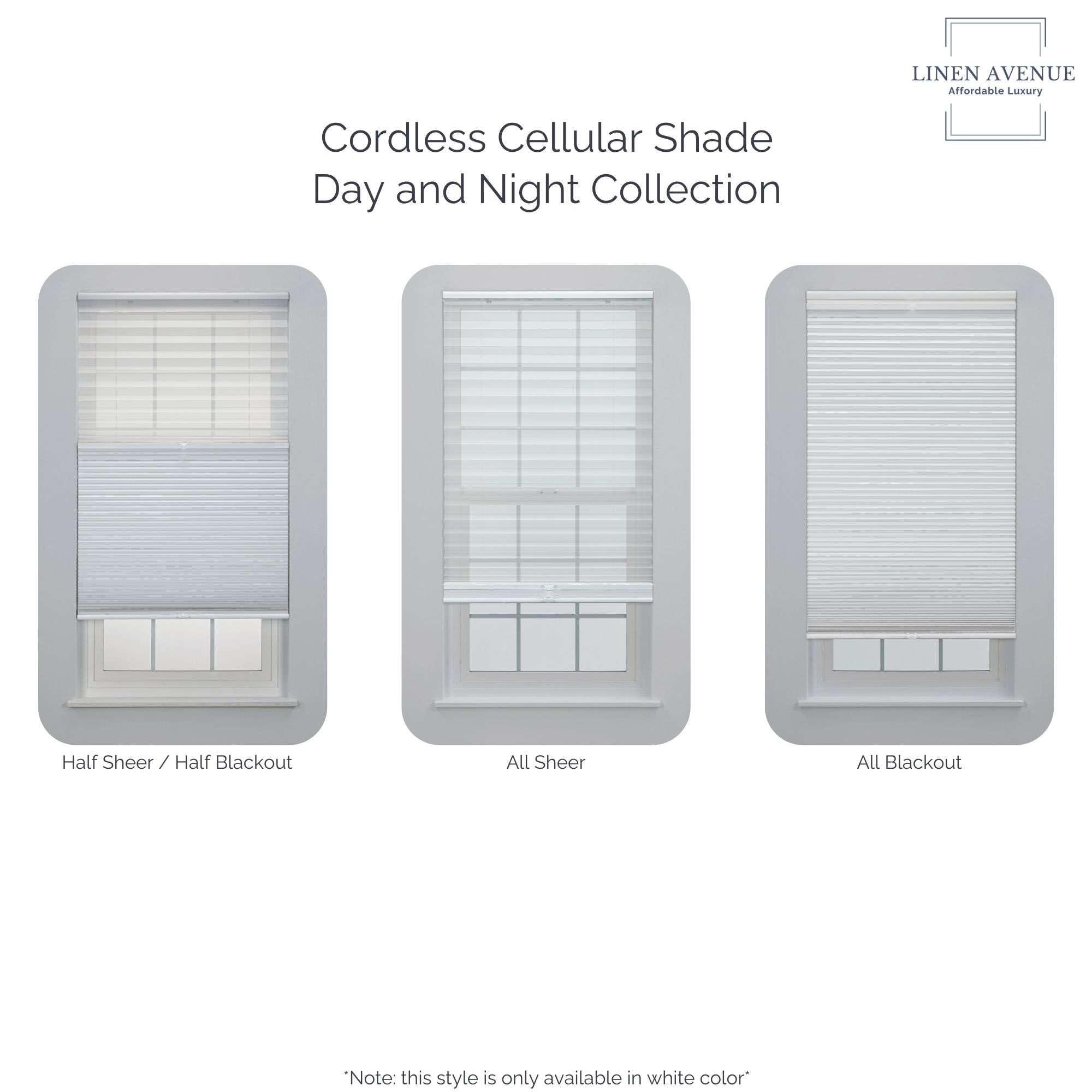 Linen AVENUE Linen Avenue Cordless Cellular Day/Night Shade 42 1/4 W x 48 H, White (Arrives 1/4" Narrower)