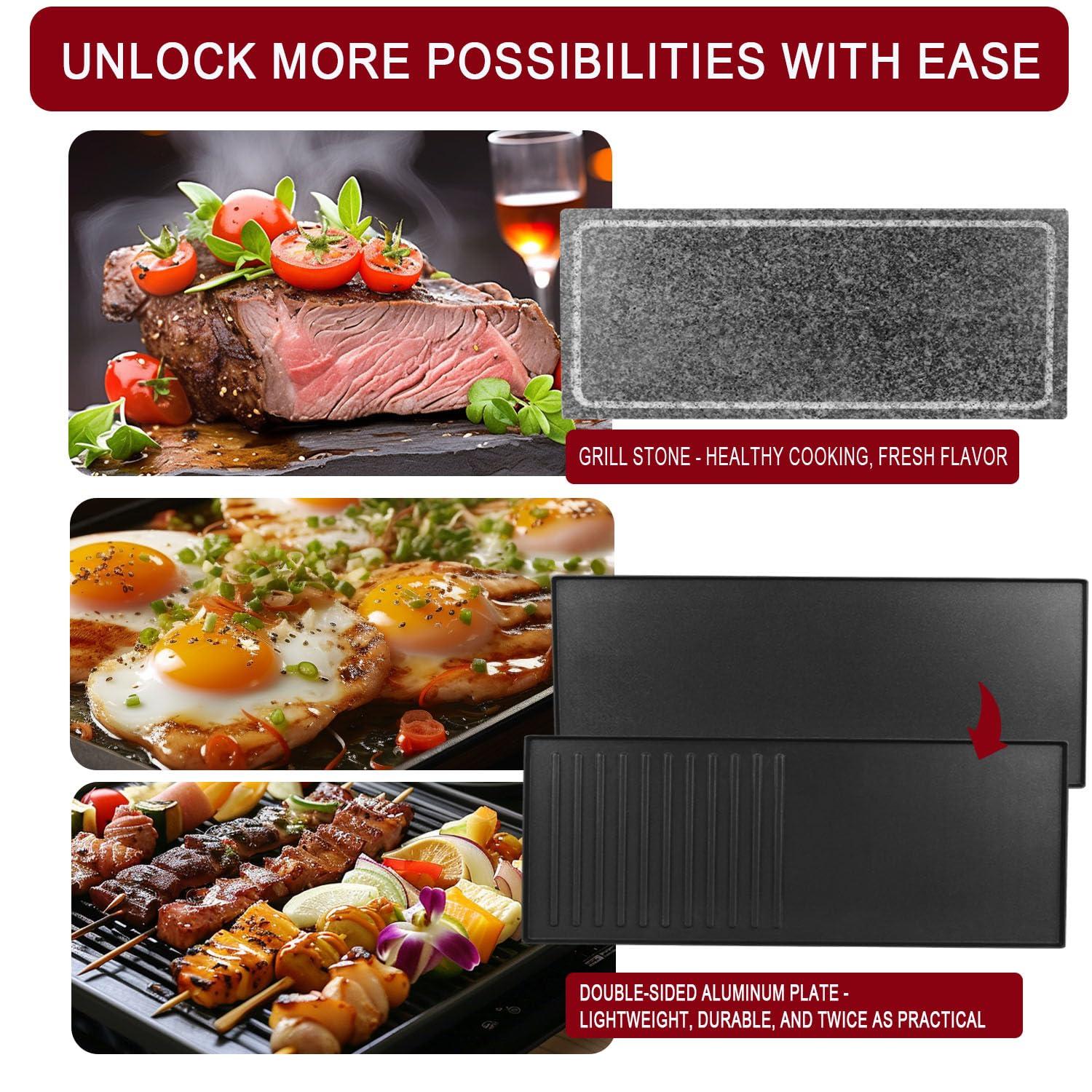 Artestia Artestia 1500W Large Size Raclette Cheese Grill Adjustable Temperature Korean BBQ Grill, Cheese Raclette with Grill Stone and Non-Stick Reversible Aluminum Plate for Parties Family