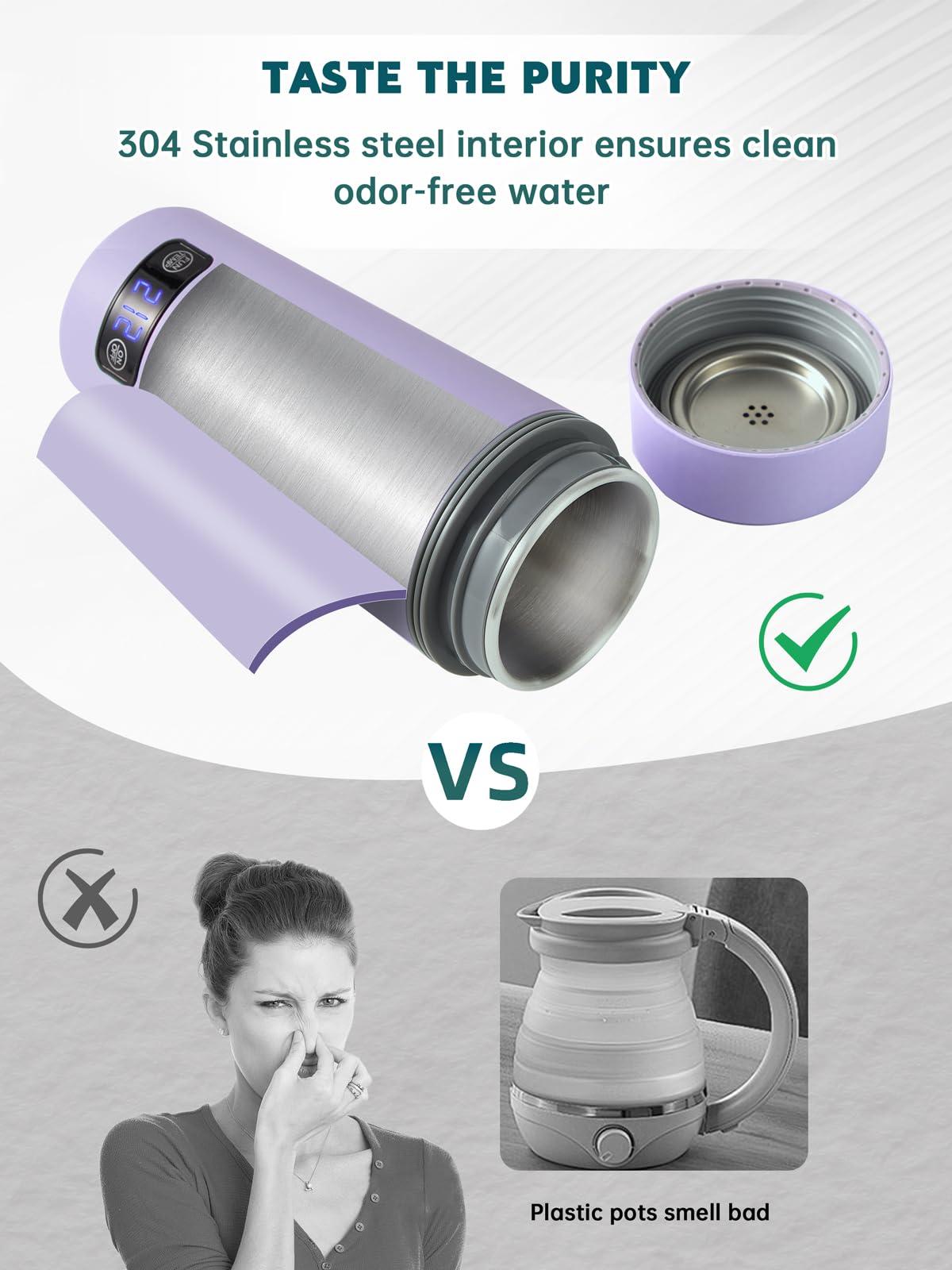 balbali balbali Travel Kettle Dual Voltage 100-250V and 12oz Portable Electric Kettle Bundle Purple