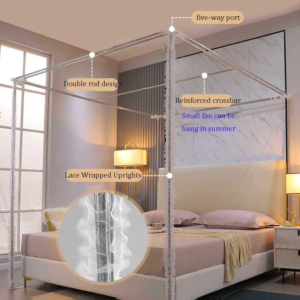 ZYYWX Bed Canopy Pure Color Bedroom Bed Canopy, Household Dust-Proof, Windproof and Sunshade Bed Curtain, with Stainless Steel Bracket (Color : A2, Size : 180x200x200cm)