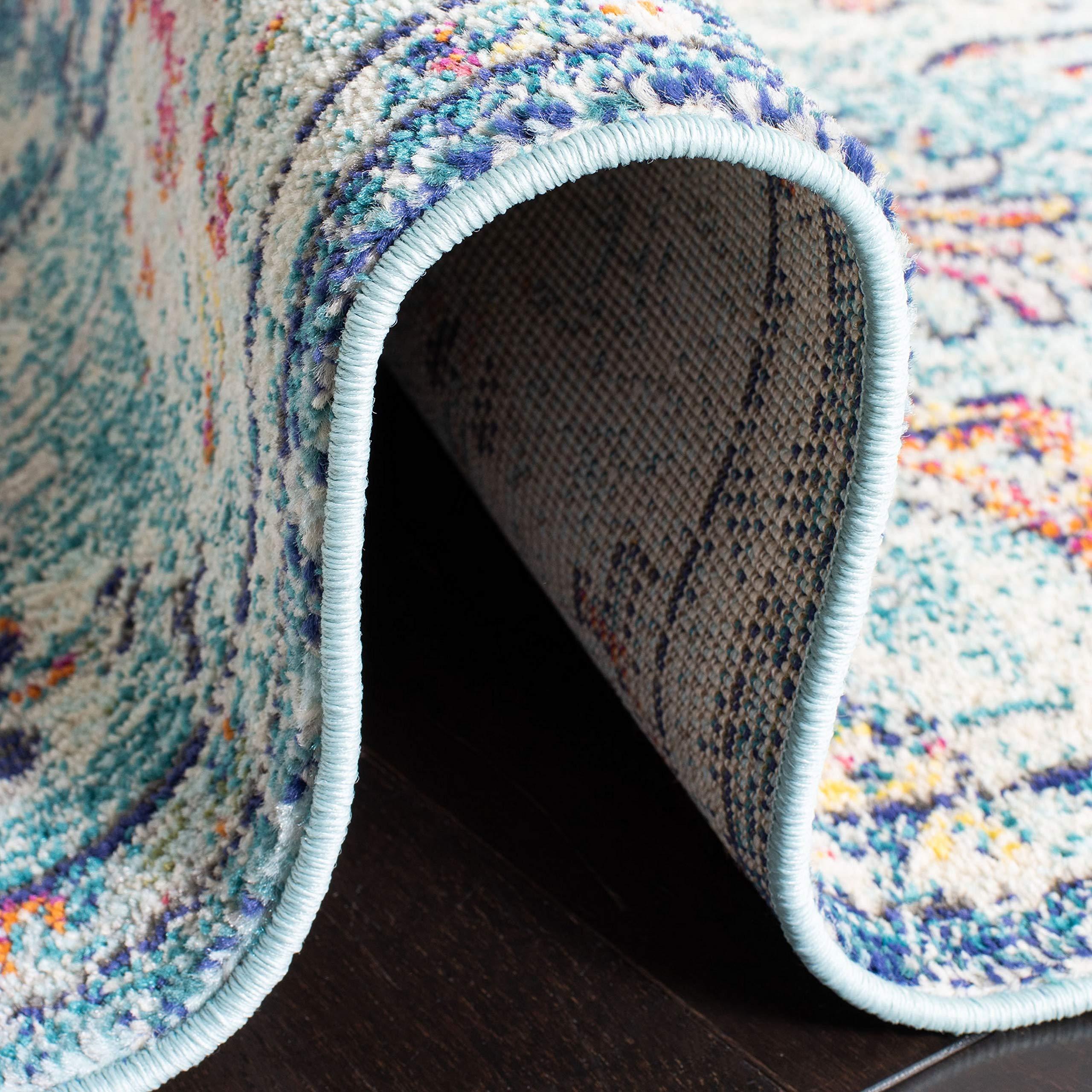 Safavieh SAFAVIEH Madison Collection Area Rug - 8' x 10', Navy & Light Blue, Boho Chic Medallion Distressed Design, Non-Shedding & Easy Care, Ideal for High Traffic Areas in Living Room, Bedroom (MAD447K)