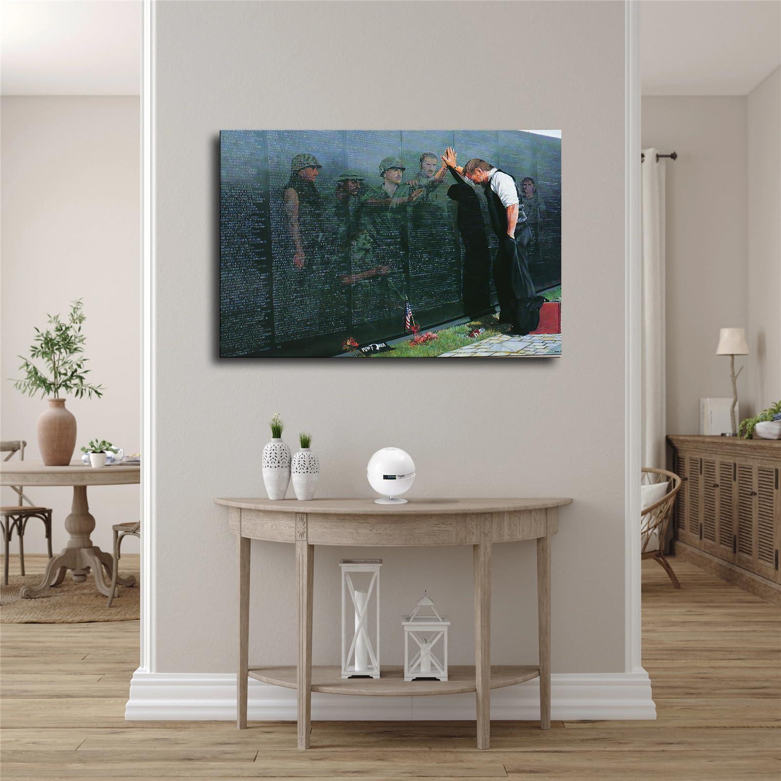 DouKi Reflections Pictures Military Vietnam Veterans Memorial Canvas Poster Modern Aesthetic Picture Wall Art Home Office Decoration Painting Holiday Gift (Framed,2030inch)