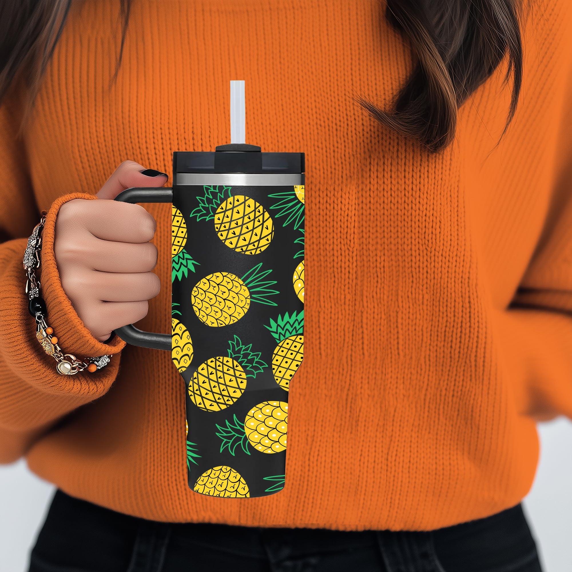 AMZUShome 40 OZ Pineapple Tumbler with Handle.Pineapple Lover Gifts.Unique Birthday Christmas Gifts for Pineapple Lover.Personalized 40 OZ Pineapple Tumbler Gifts for Women Men.