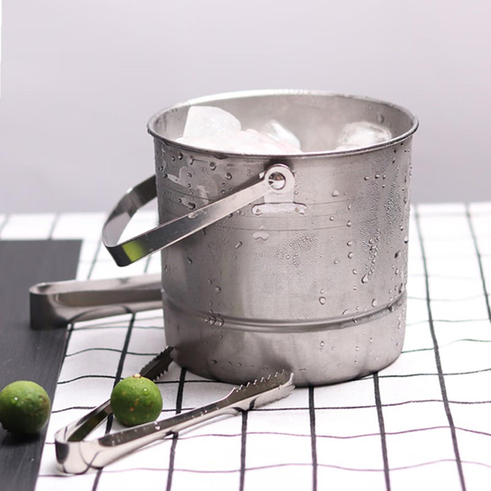 HEXEH Ice Bucket Stainless Steel Bucket Metal Beer Bucket 1L Silver Metal Pail Steel Container With Handle for Wine Champagne Bar Kitchen Indoor Outdoor Holiday Party Supplies Drinks Cooler/Beer Bucket