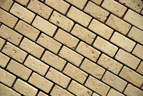 Oracle Tile & Stone Light 1 x 2 Tumbled Travertine Brick Mosaic Tile