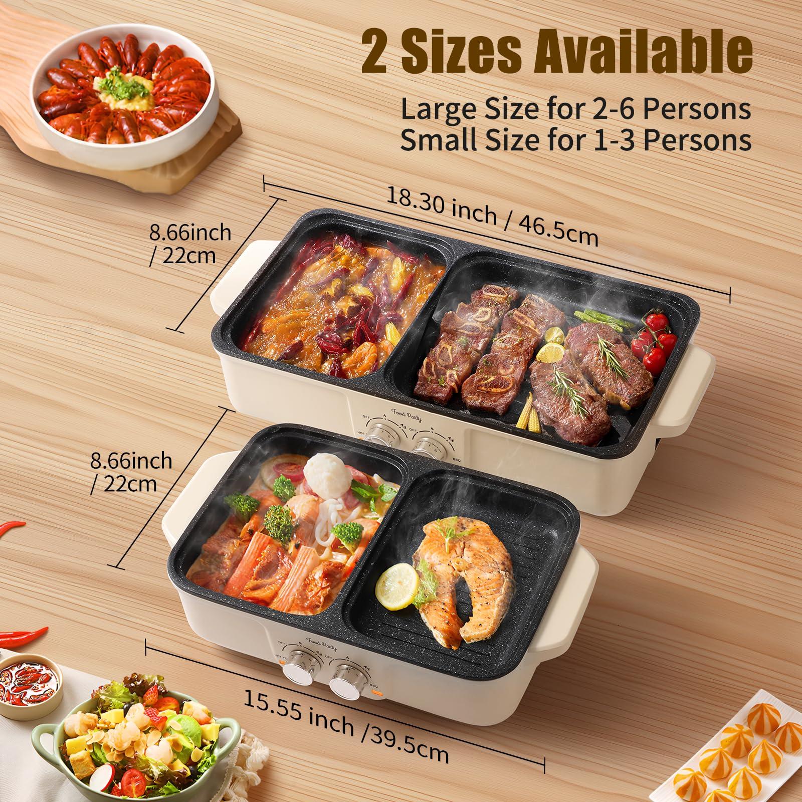 Food Party Food Party Hot Pot Electric Grill 2 in 1 Korean BBQ Grill Indoor Smokeless Hotpot Pot Electric Cooker Sahabu Shabu Pot Non Stick (Large)