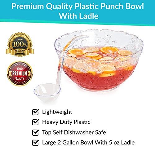 Upper Midland Products Premium Quality Plastic Punch Bowl With Ladle - Large 2 Gallon Bowl With 5 oz Ladle by Upper Midland Products