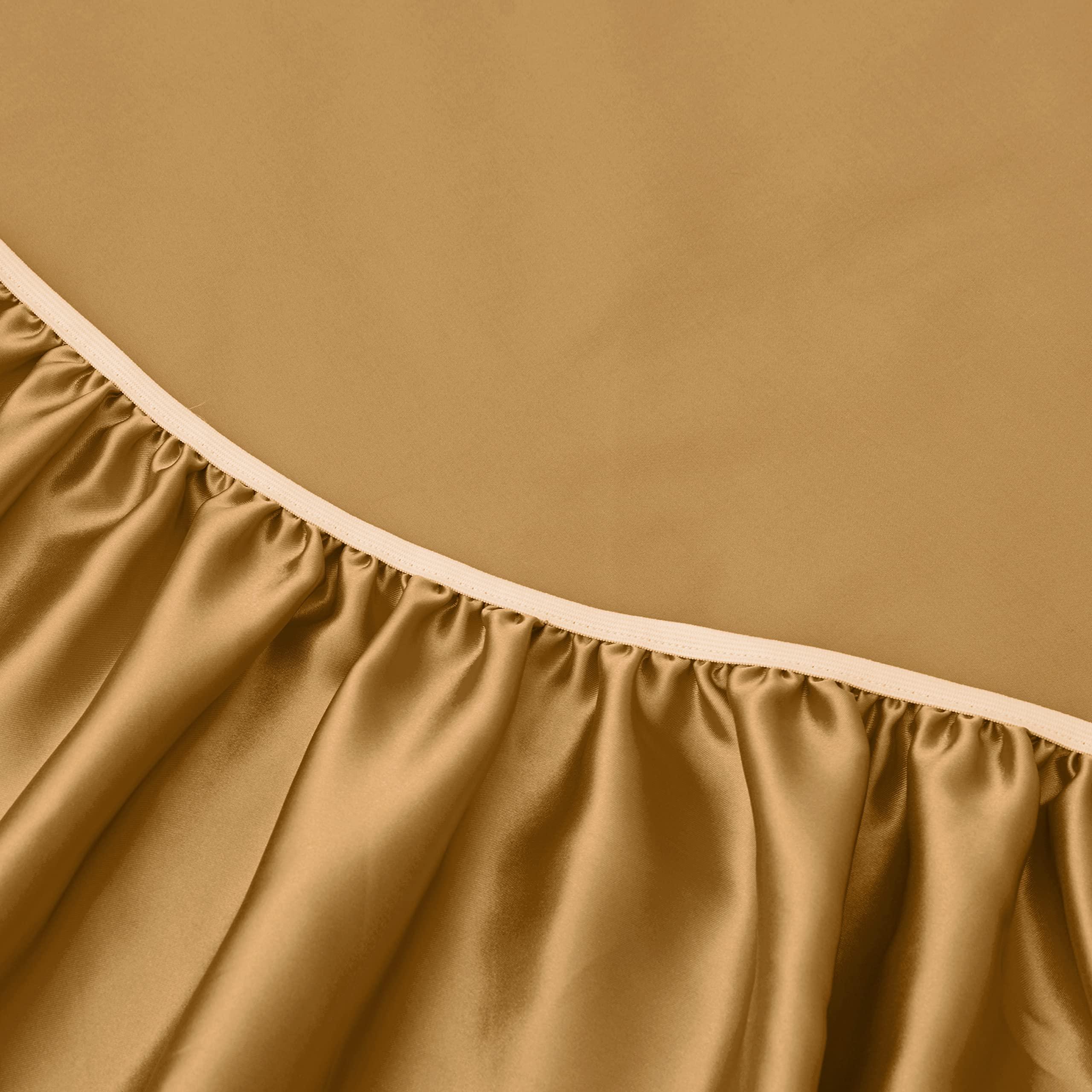 RU BEDDING RU BEDDING 100% Pure Silk Satin Sheet Set 6pcs, Silk Fitted Sheet 12 Inch Deep Pocket Silk Flat Sheet&Silk Pillowcases Set Soft Silk Sheets (Queen Gold)