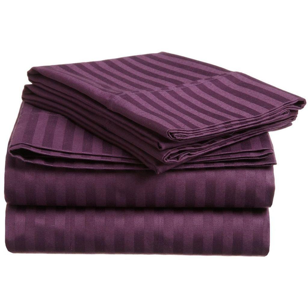 Destiny Collection Destiny Collection 1800 Thread Count Luxurious Heavy Egyptian Cotton 4-PCs Sheet Set Fits Mattress 10-12\'\' Deep Pocket (Full Size Sheets for Bed (Stripe, Purple)