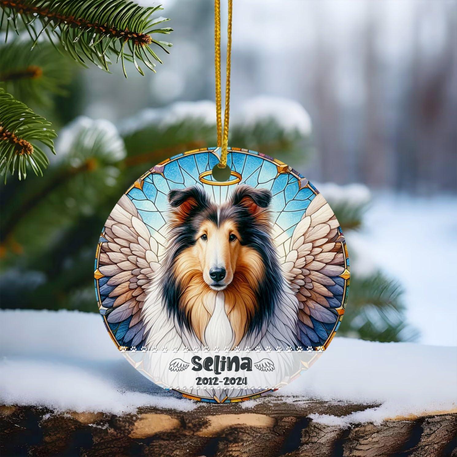 BixDori Rough Collie Memorial Ornament, Customized Rough Collie Sympathy Ornament with Name and Year, Personalized Dog Memorial Christmas Ornament 2024, Pet Loss Gifts, Rough Collie Remembrance Ornament Xmas