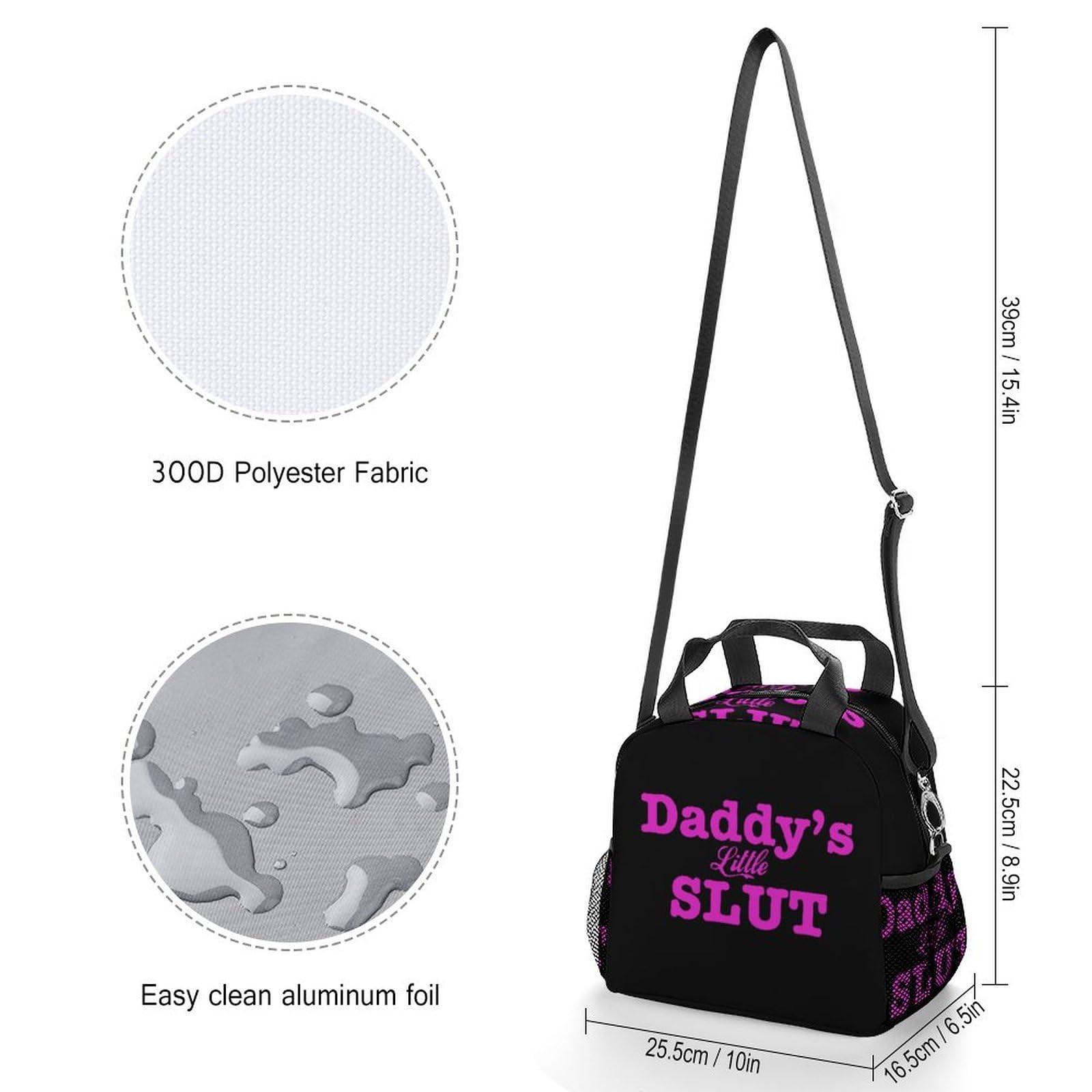 LIJrtrFseRW Daddy\'s Little Slut Insulated Lunch Bag Reusable Lunch Box Tote Bag with Shoulder Strap for Men Women