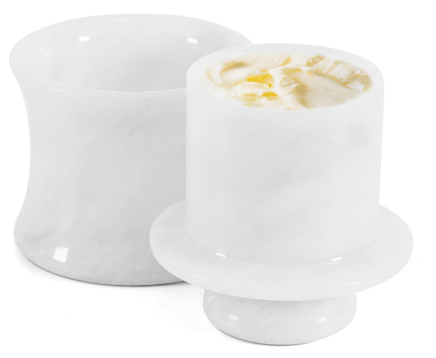 SPESHSTONES SPESHSTONES Marble Butter Keeper 4\'\' Inches White Handmade Butter Crock For Kitchen Counter - Butter Holder for Soft Butter- Butter Dish with Lid For Countertop Storage