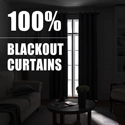 Rutterllow Rutterllow 100% Blackout Curtain Panels, Heat and Full Light Blocking Drapes with Grommets for Bedroom, Black Thermal Insulated Window Treatment Drapes for Living Room (Black, 2 Panels, 42 x 63 inch)