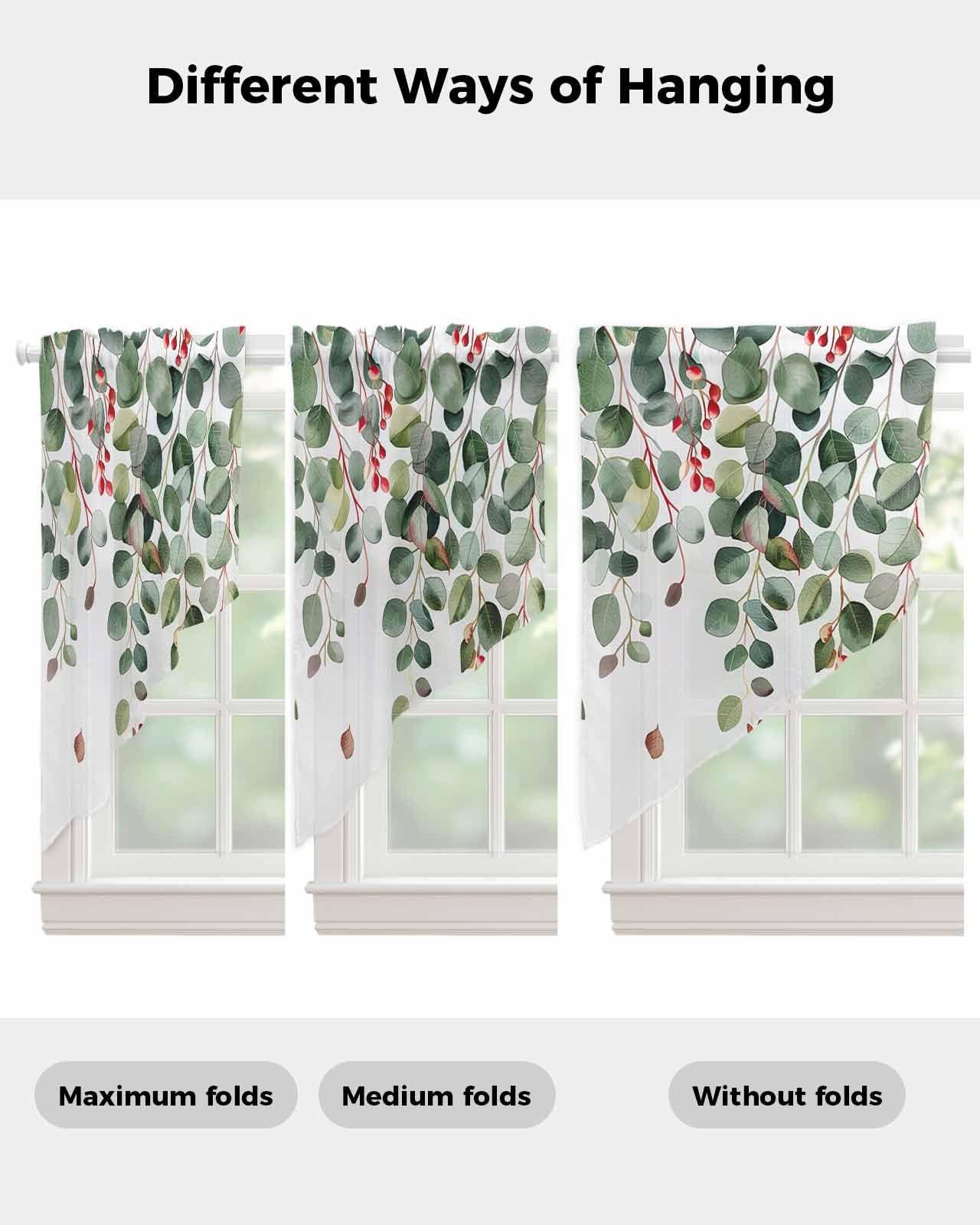 Falaniique Eucalyptus Sage Swag Curtains 36 Inch Length 2 Panels Set,Semi-Sheer Half Small Kitchen Cafe Window Curtain Drapes Rod Pocket Bathroom Valance Rustic Chic Greenery Plant Spring Summer 56" Wx36 L