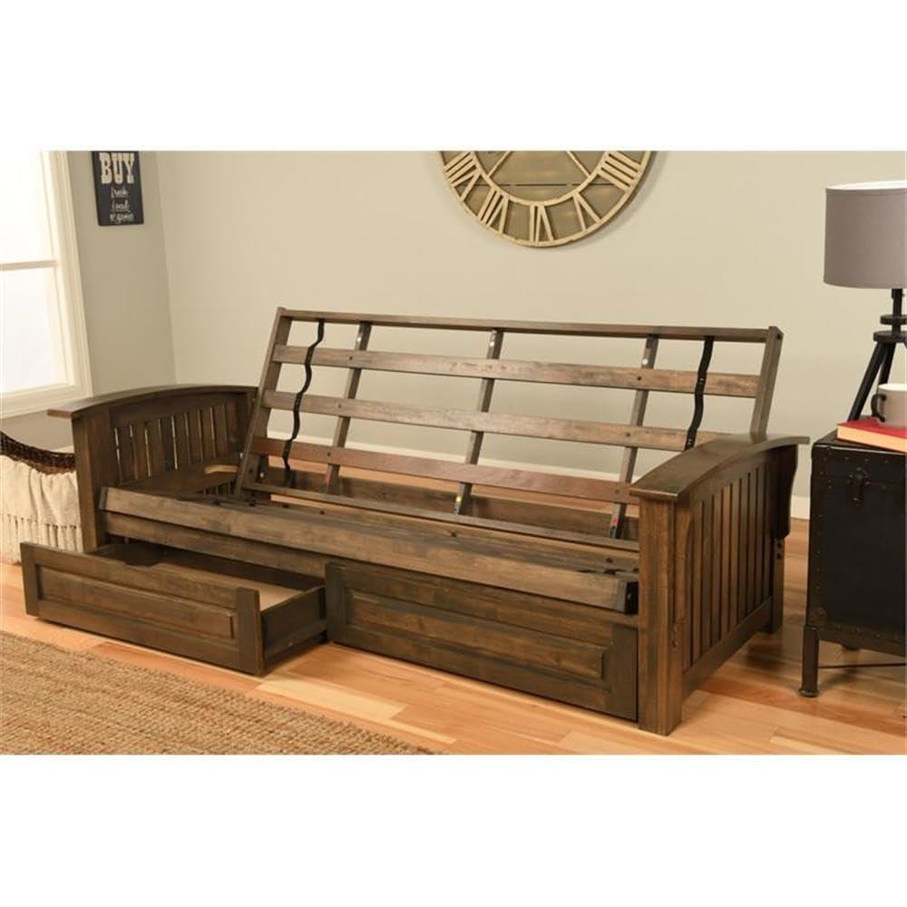 Kodiak Furniture Kodiak Furniture Washington Queen Size Futon Frame with Storage Drawers - Wood Futon Frame with Mattress Included in Thunder Gray Color