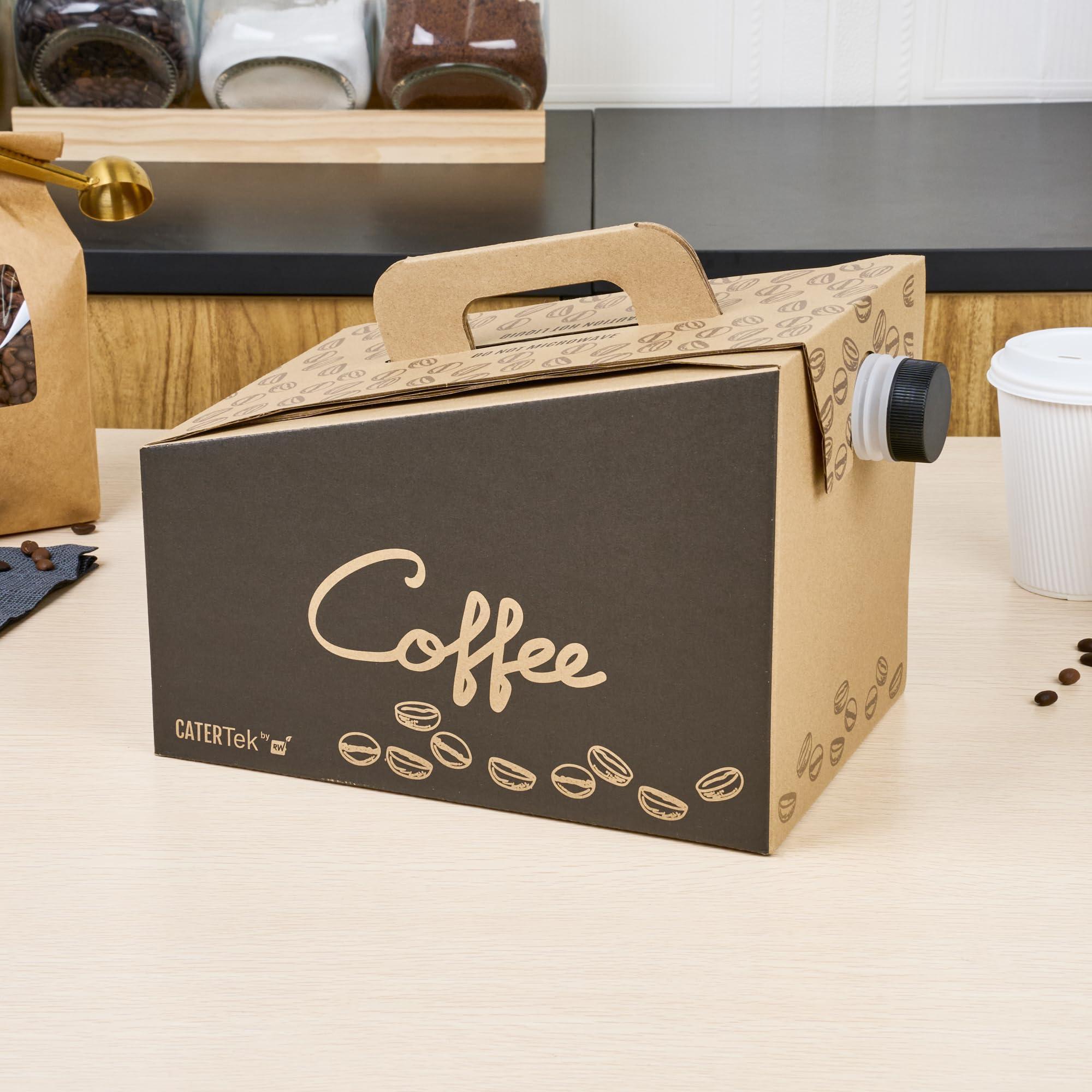 Restaurantware Restaurantware-12 x 7.5 x 8.5 Inch 96 Ounce Disposable Coffee Dispensers, 10 Insulated Coffee Take Out Containers - Built-In Handle, Portable Design, Kraft With Black Paper Coffee To Go Boxes