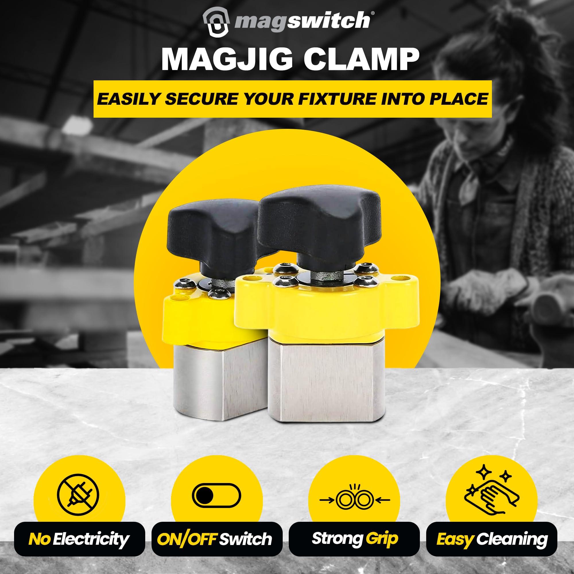 Magswitch Magswitch MagJig 95 Magnetic Woodworking and Welding Base Clamp Holder for Wood Working Supplies, Accessories, Tools and Equipment, Magnet Switch with On/Off Capabilities, 95 lb Holding Force, Yellow