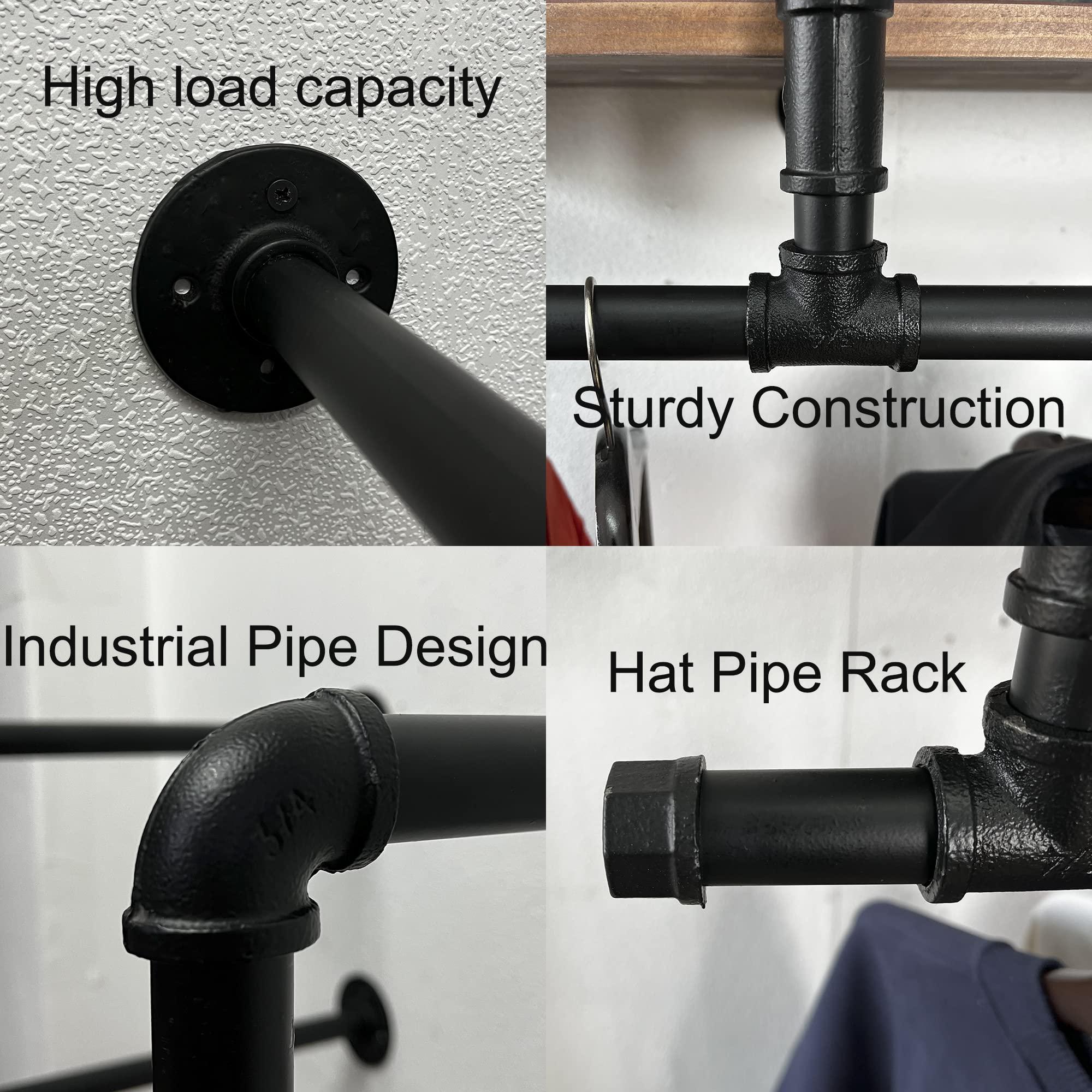 TEDIDUWA TEDIDUWA 60In Industrial Pipe Clothing Rack with Top Shelf, Space-Saving Wall Mounted Clothes Rack 2 Tiers Pipe Shelves, Shelf with Hanging Rod for Laundry Room, Closet Storage