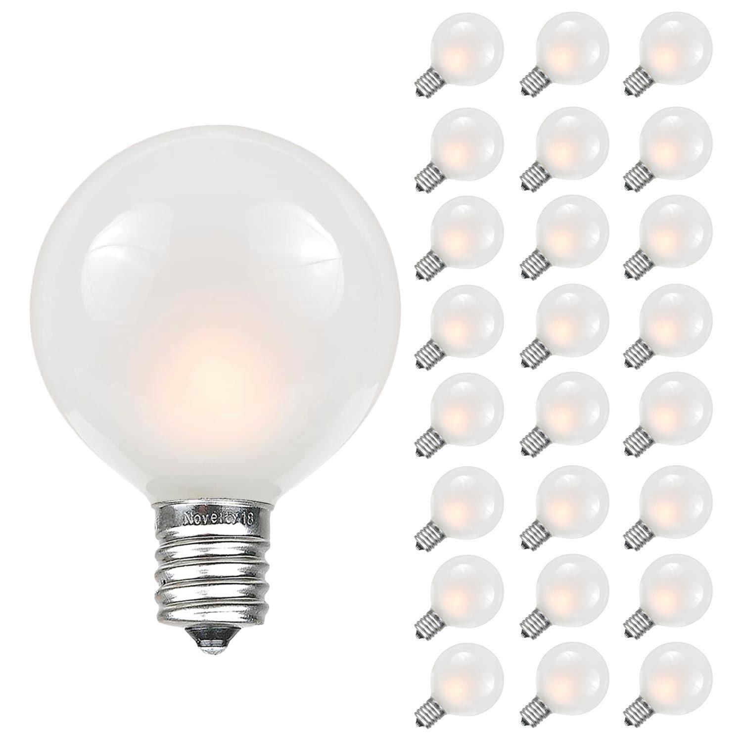 Novelty Lights Novelty Lights 25 Pack G40 Frosted White Outdoor Globe Bulbs, Light Bulbs Glass Incandescent Bulbs with 3000 Hour Lifespan, Globe String Lights Replacement Bulbs
