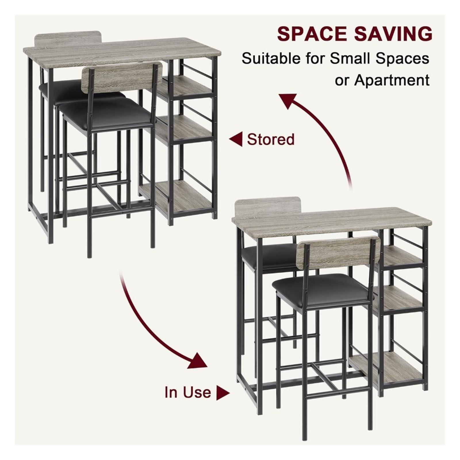 SUSUROSE SUSUROSE Dining Table 3 Piece Kitchen Table Set with 3 Storage Shelves for Small Space Furniture Room Home,White