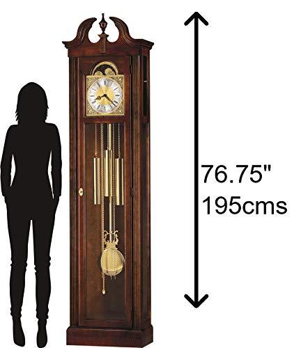 Howard Miller Howard Miller Chateau Floor Clock, Lockable Glass Door Wood Finish Adjustable Home Decor, Stationary Blue Moon Phase Chime Silence Option for Dining Area or Office Swan-Neck Pediment