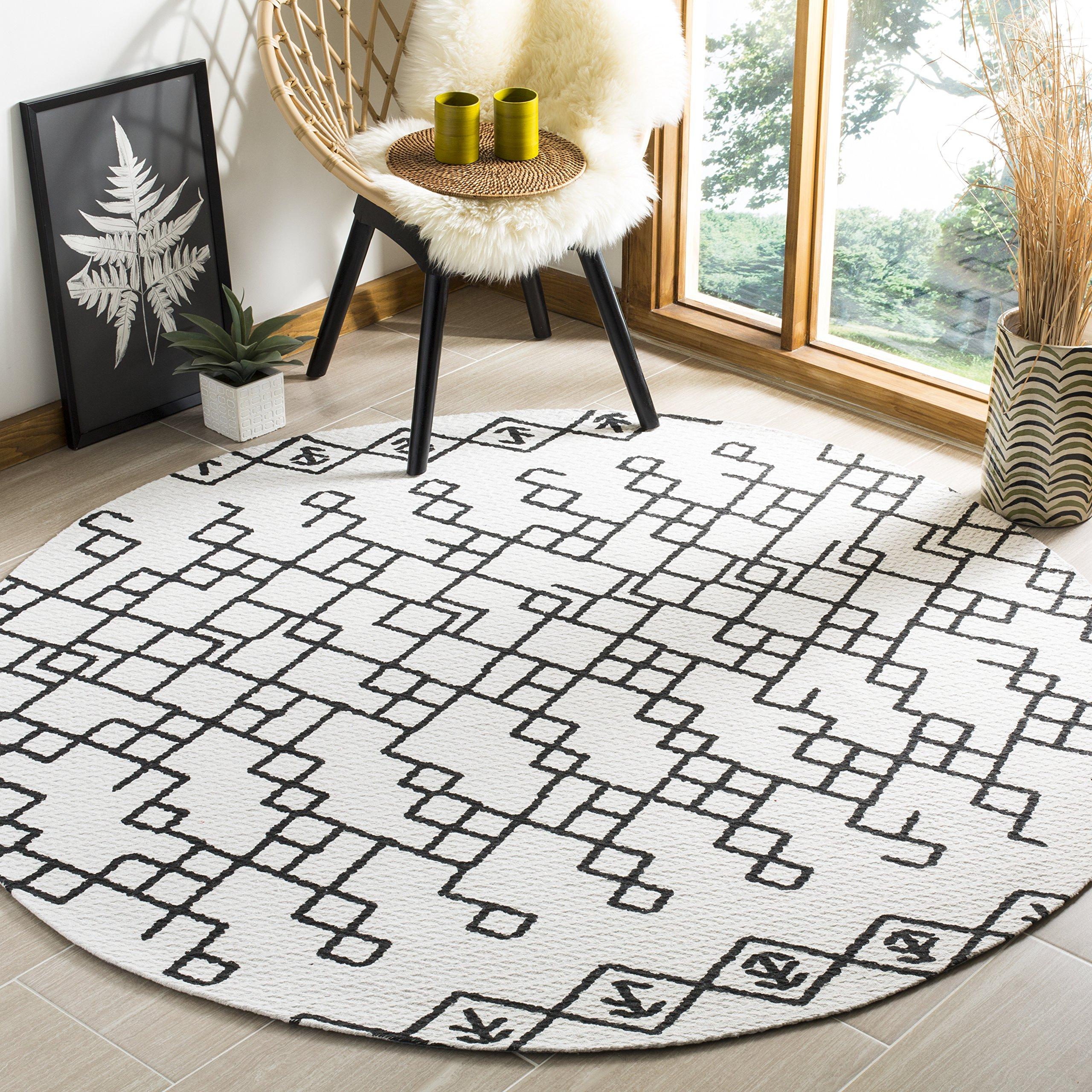 Safavieh SAFAVIEH Cedar Brook Collection 6' Round Ivory / Black CDR501E Handmade Moroccan Boho Cotton Area Rug