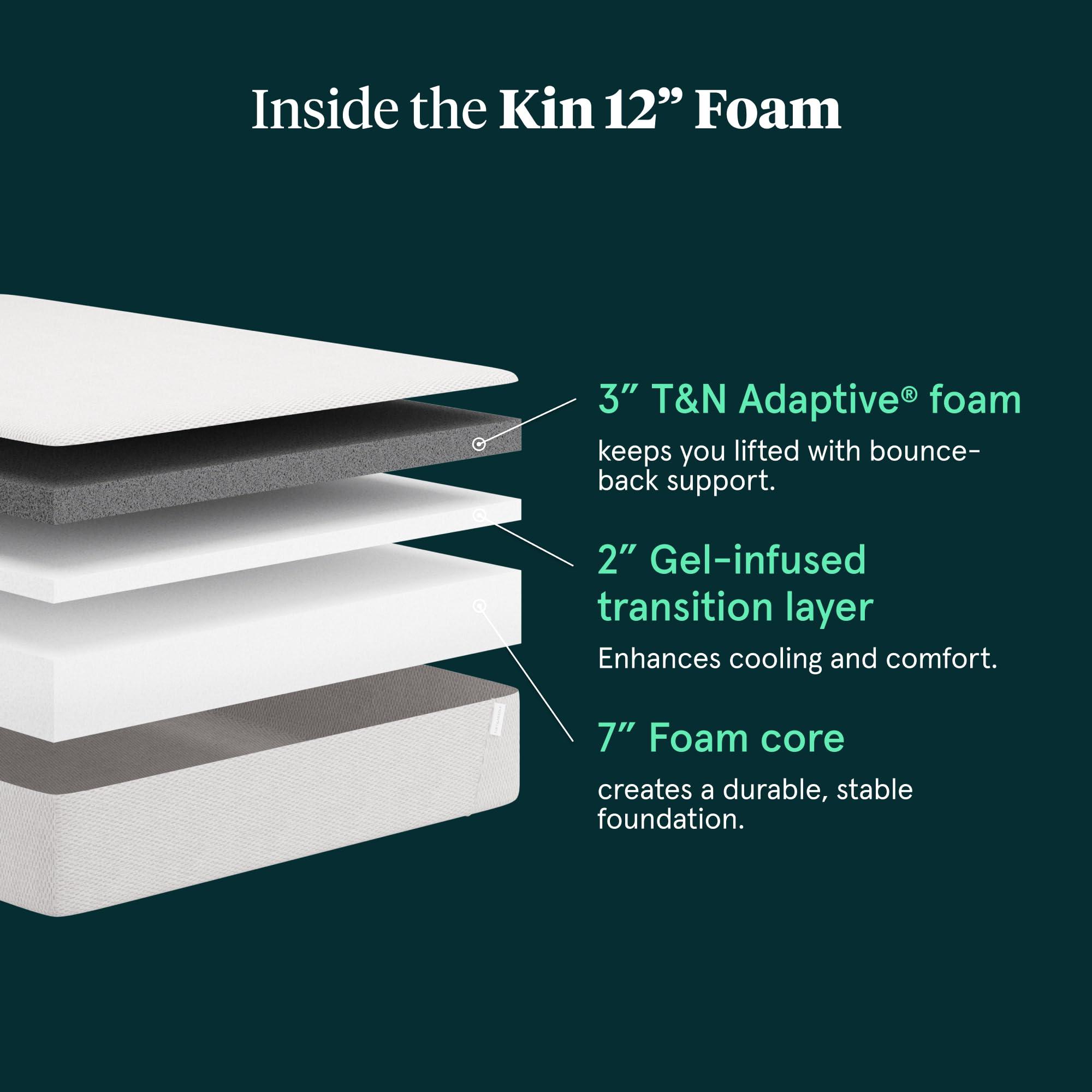 Tuft & Needle Tuft & Needle Kin Medium Plush 12\" Twin Adaptive Foam Mattress in a Box, Cooling Gel, Pressure Relief, Durable Support, 100 Night Trial, Fiberglass Free, CertiPUR-US, 10-Year Limited Warranty