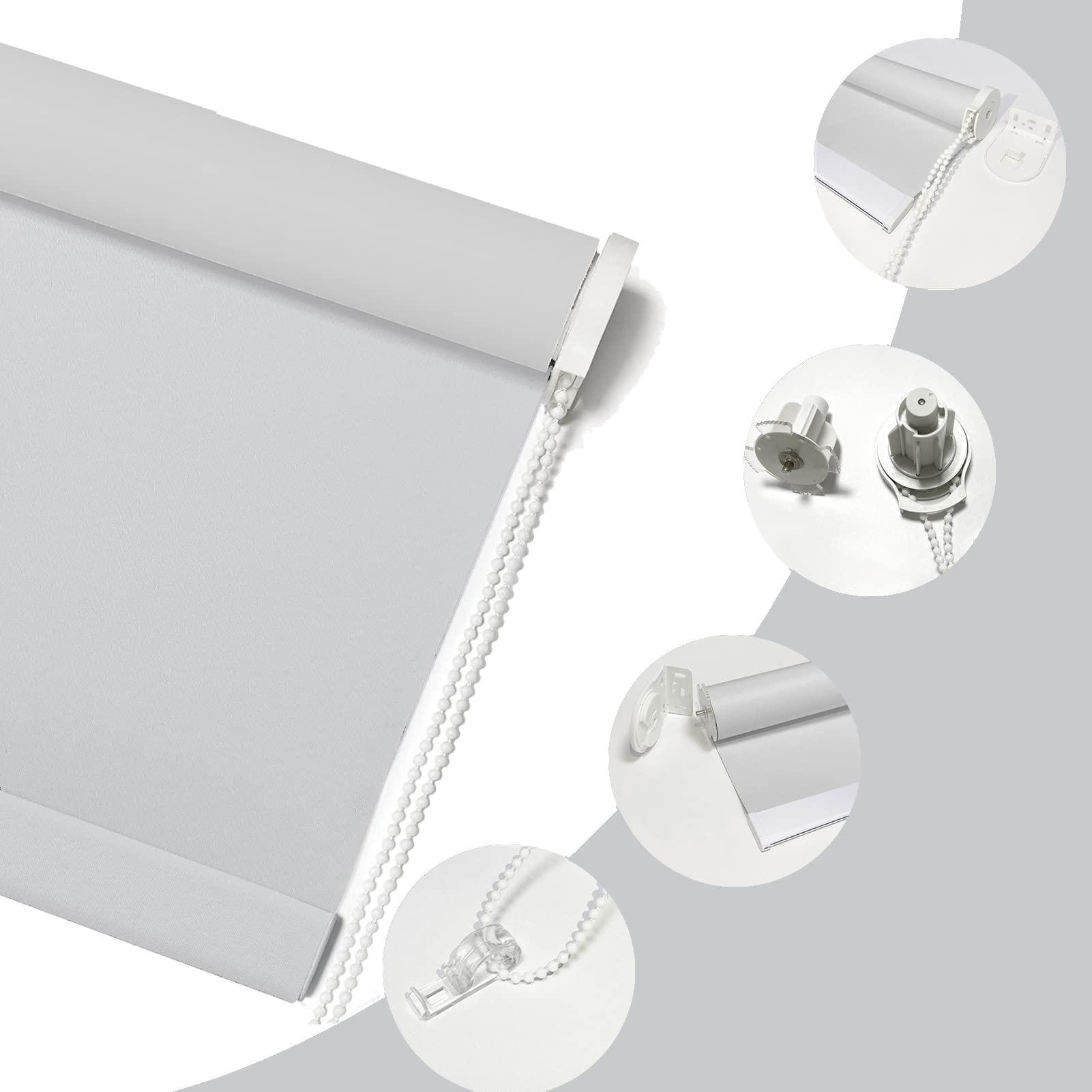 fhsblinds FHSBLINDS Custom Roller Window Shades Blinds for Windows-Room Darkening Waterproof Blackout Window Blinds & Shades for Home Kitchen Bedroom Office (Cool Silver 100% Blackout, 54" W x 64" H)