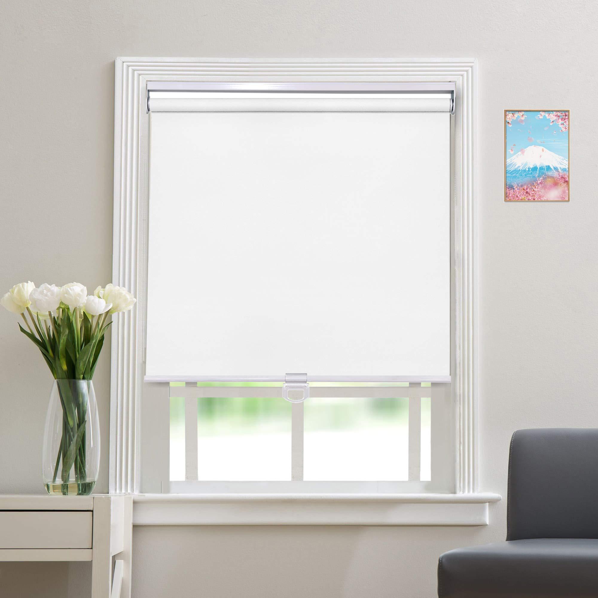 getopblinds Blackout Cordless Roller Blinds and Shades for Windows - Safety Spring Roller Shades - Cordless Privacy Room Darkening [White 100% Blackout,73 3/4" W x 56" H] - Custom Made