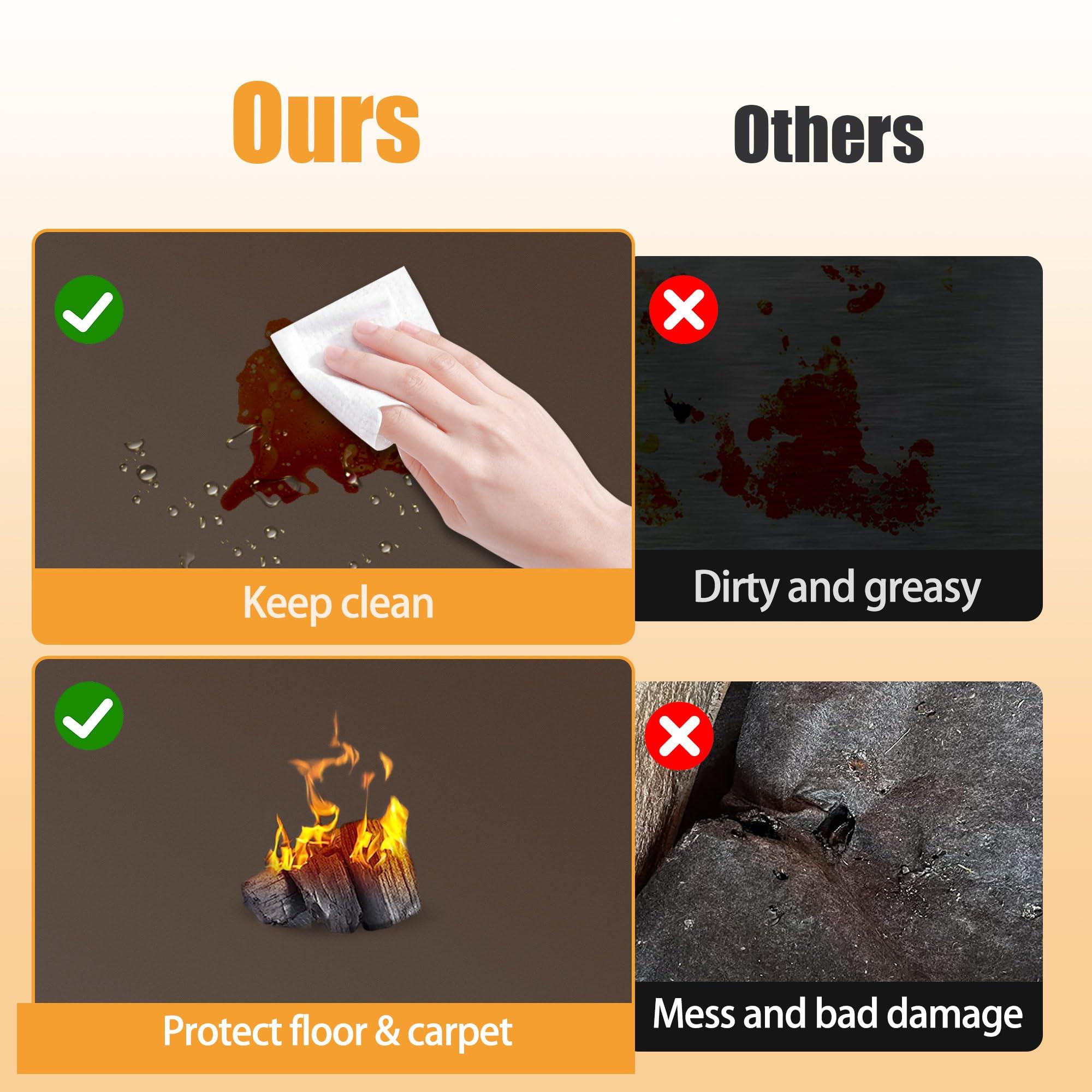 TOHONFOO Hearth Rugs for Fireplaces Fire Resistant, 59 x 32 inch Fireproof Fireplace Mat Hearth Rug, Hearth Pads for Wood Stove Fireplace Indoor Outdoor, Protect Floors Carpets from Sparks Embers-Brown, 1mm