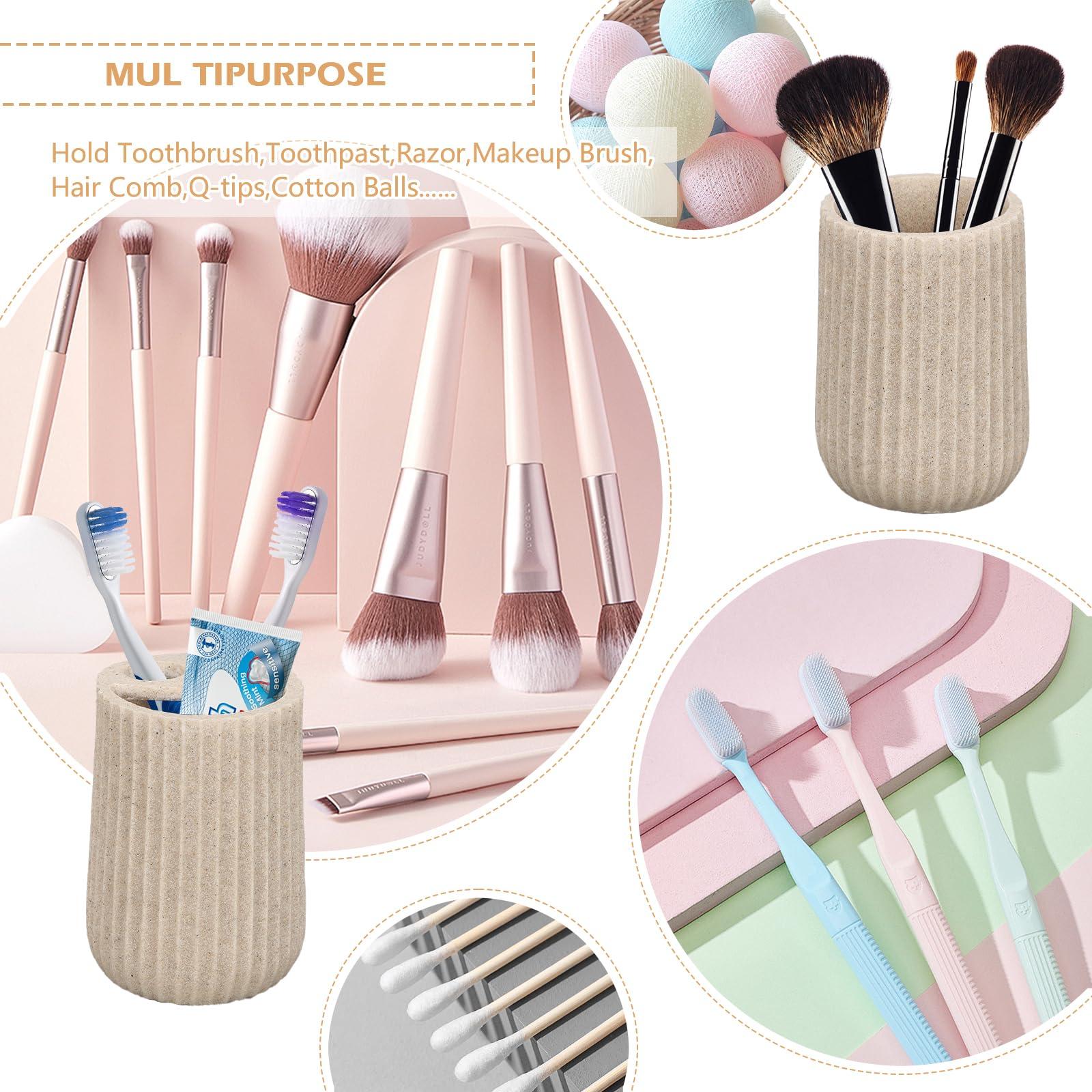 Tefola Tefola Beige Bathroom Accessories Set, 4 Pcs Resin Gift Set Apartment Necessities with Soap Dispenser,Toothbrush Holder,Bathroom Tumbler,Soap Dish for Vanity Countertop Accessories