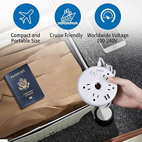 NTONPOWER NTONPOWER Power Strip Flat Plug with Circuit Breaker, 4 Outlet 2 USB Desktop Charging Station with 5ft Extension Cord, Wall Mount Compact for Travel Home Office Bedside