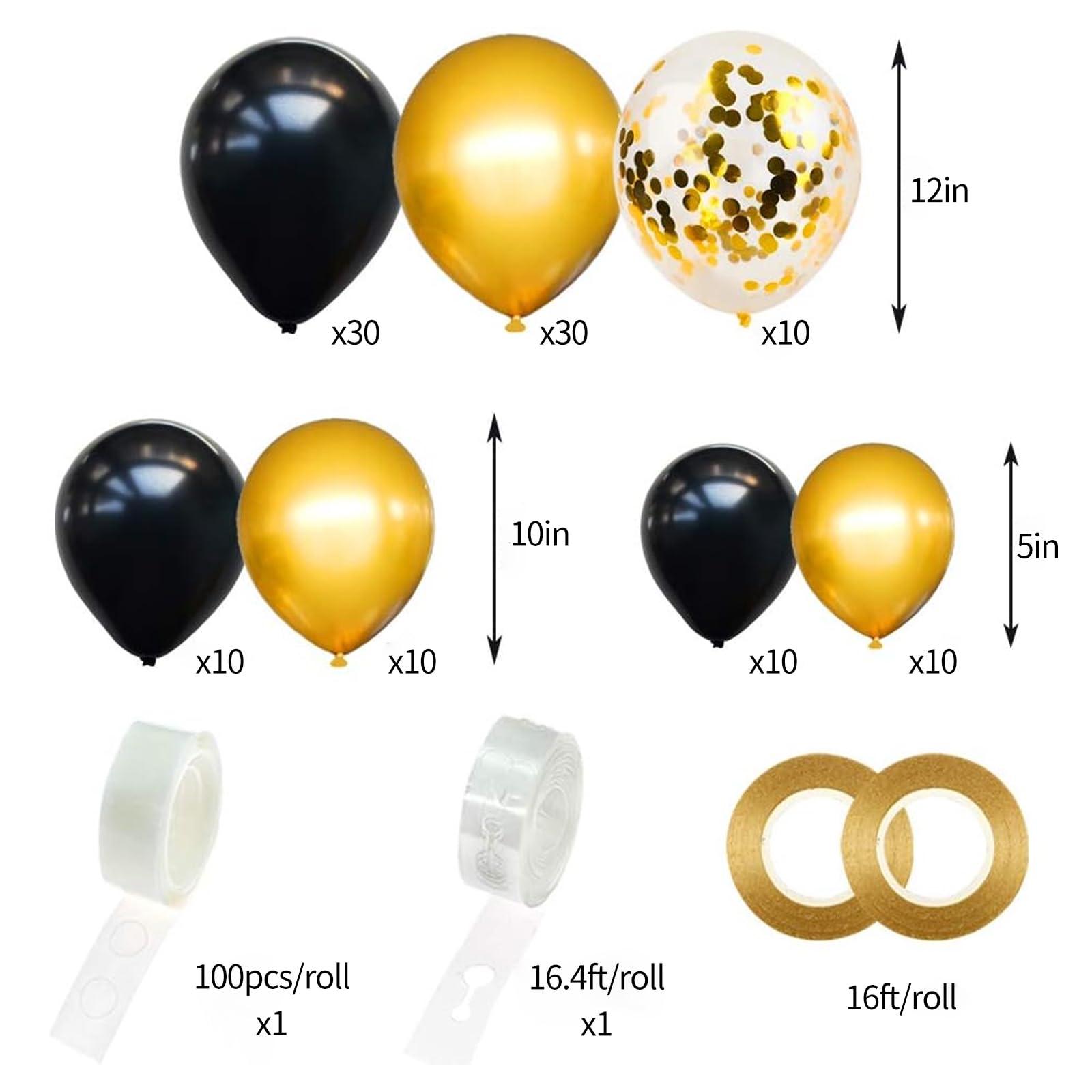 rubfac RUBFAC 110pcs Black and Gold Balloons Garland Arch Kit with Black Gold Confetti Balloons for Graduation Birthday Wedding Party Decorations