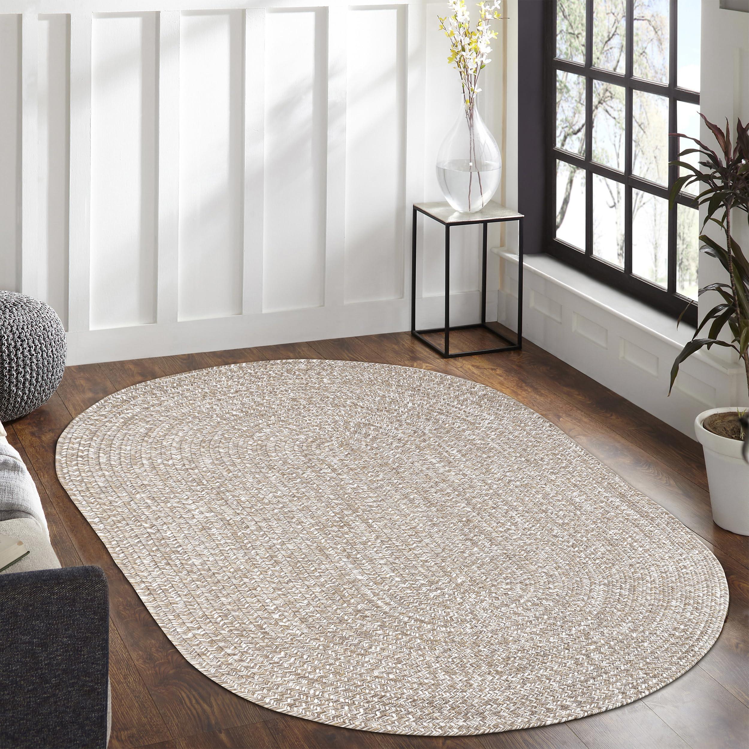 Superior Superior Reversible Braided Indoor/Outdoor Area Rug, 5' x 8', Latte-White