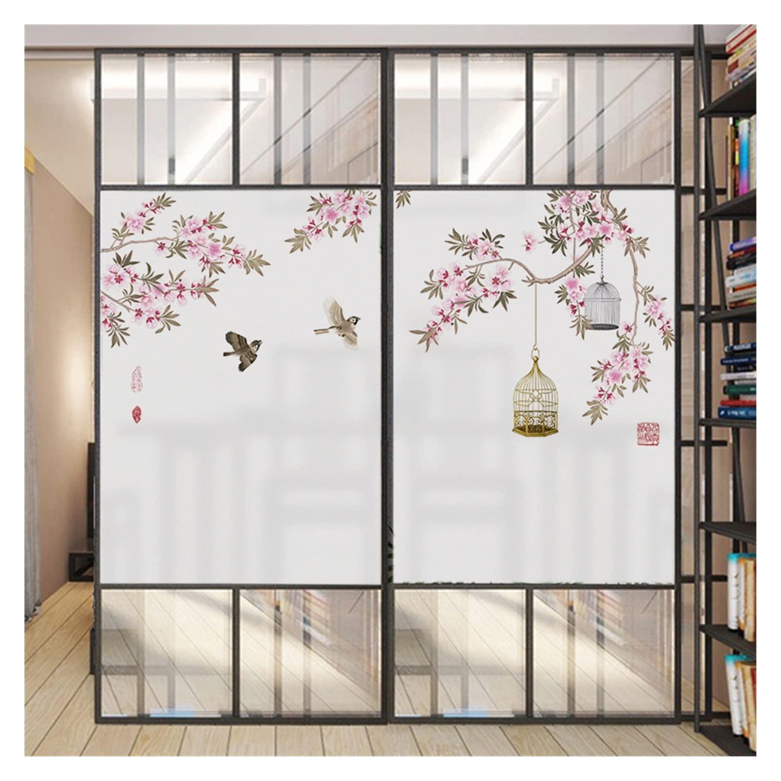 WaLdor Window Privacy Film Flower Window Film Privacy Birds Glass Sticker Window Coverings Window Tint for Home Decor Glass Window Film Window Decals (Color : A, Size : 40x60cm)