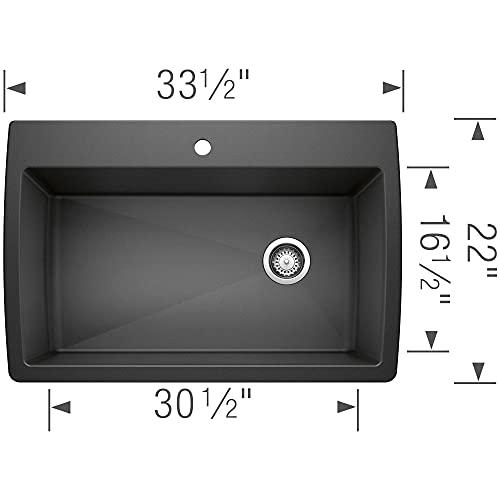 BLANCO BLANCO, Anthracite 441094 DIAMOND SILGRANIT Super Single Drop-In or Undermount Kitchen Sink, 33.5" X 22"