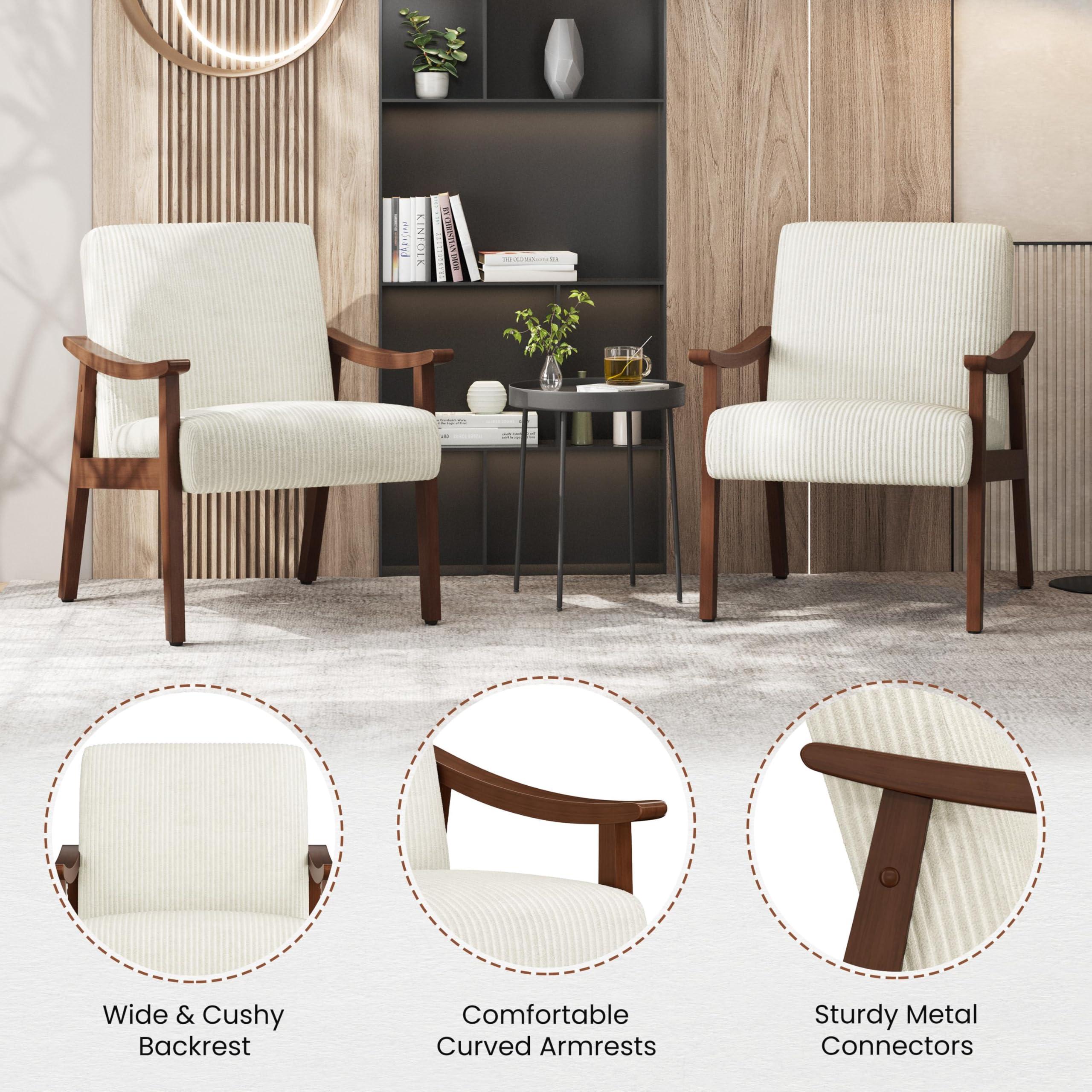 Yaheetech Yaheetech Corduroy Accent Chair, Mid-Century Modern Armchair with Solid Wood Legs, Reading Leisure Chair with High Back for Living Room Bedroom Waiting Room Beige